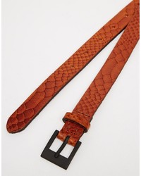 Asos Brand Skinny Smart Belt In Tan Snakeskin