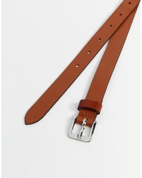 Asos Brand Smart Super Skinny Leather Belt In Tan