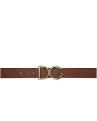 Dolce and Gabbana Brown And Gold Dg Logo Belt