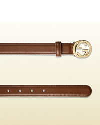 Gucci Contrast Leather Belt With Interlocking G Buckle