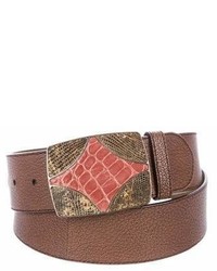 Prada Crocodile Trimmed Leather Belt