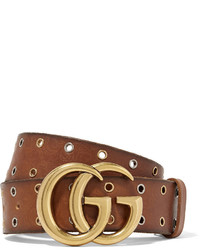 Gucci Eyelet Embellished Embossed Leather Waist Belt Brown