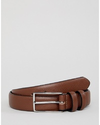 ASOS DESIGN Faux Leather Slim Belt In Brown Saffiano And Double Keepers