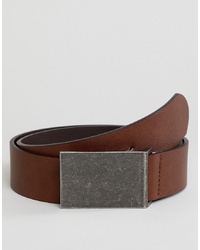 ASOS DESIGN Faux Leather Wide Belt In Brown With Burnished Plate