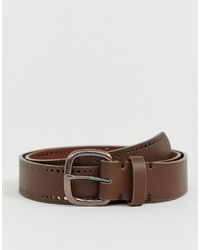 ASOS DESIGN Faux Leather Wide Belt In Brown With Edge Design
