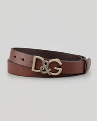 Dolce & Gabbana Leather Logo Buckle Belt Dark Brown
