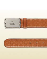 Gucci Microsima Leather Belt With Dog Tag Buckle