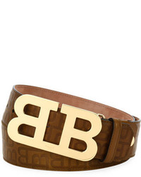 Bally Mirror B Stamped Leather Belt Brown