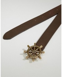 Asos Skinny Leather Belt In Brown With Nautical Buckle