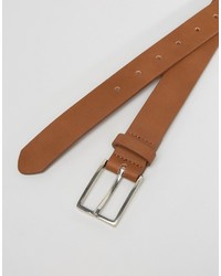 Asos Smart Slim Belt In Tan Faux Leather
