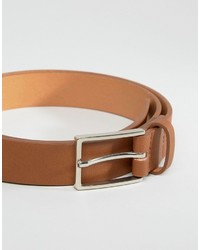 Asos Smart Slim Belt In Tan Faux Leather