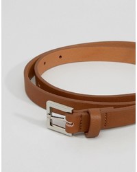 Asos Smart Super Skinny Belt In Tan Faux Leather