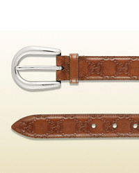 Gucci Ssima Leather Belt With Round Buckle