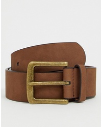 ASOS DESIGN Wide Belt In Brown Faux Leather With Vintage Gold