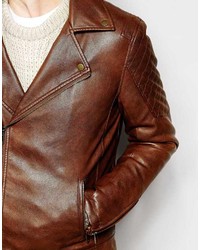 Asos Brand Faux Leather Biker Jacket In Brown
