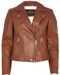 River Island Brown Leather Biker Jacket