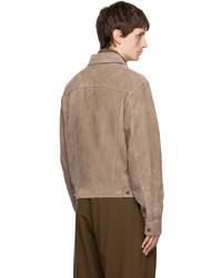 Lemaire Brown Press Stud Leather Jacket