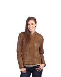 L&B TRADING United Face Brown Leather Double Zip Jacket