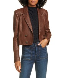 Veronica Beard Theo Double Breasted Crop Leather Jacket