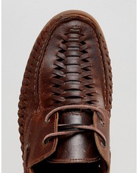 Asos Boat Shoes In Brown Leather With Woven Detail