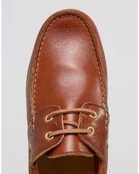 Asos Boat Shoes In Tan Leather With White Sole
