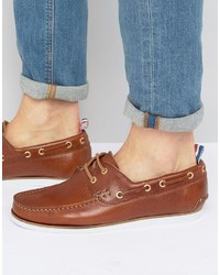 Asos Boat Shoes In Tan Leather With White Sole