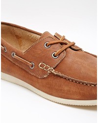 Asos Brand Boat Shoes In Washed Leather