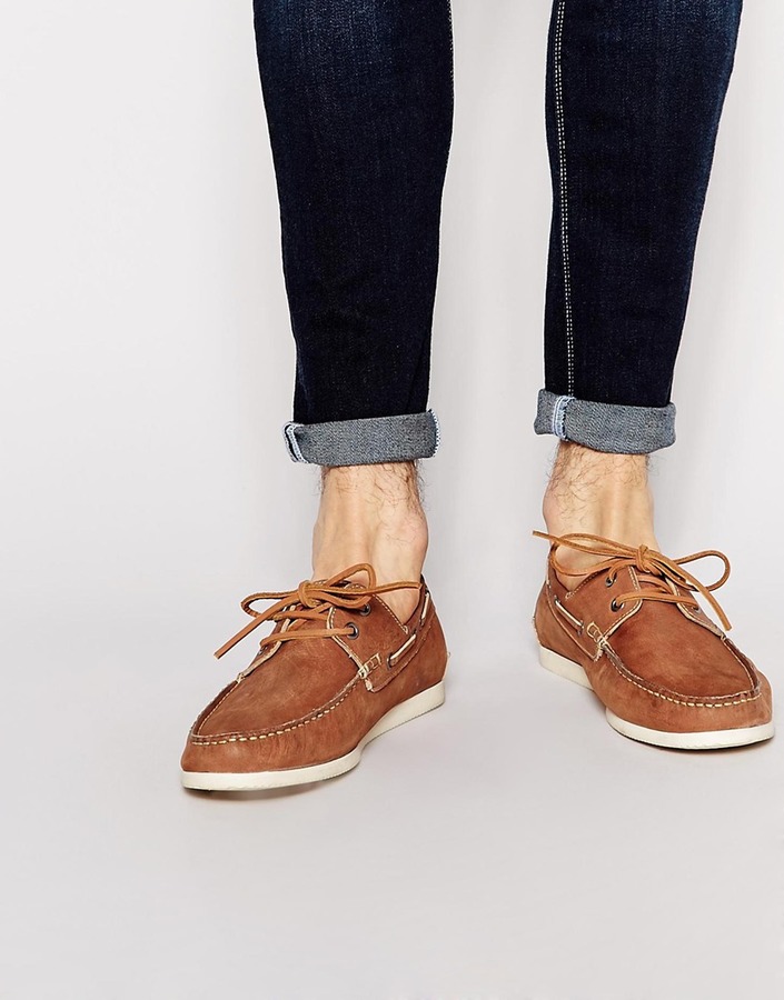 Asos Brand Boat Shoes In Washed Leather 