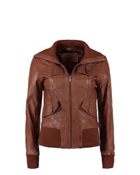 Brown Leather Bomber Jacket