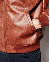 Asos Brand Faux Leather Bomber Jacket