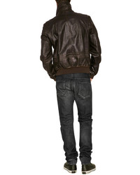 Burberry Brit Leather Norrice Jacket In Dark Brown