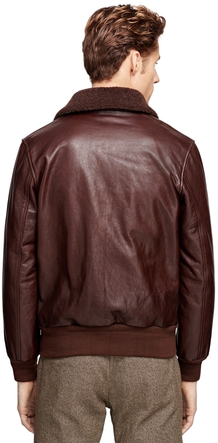 brooks brothers leather bomber jacket