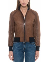 Forzieri Brown Leather Bomber Jacket