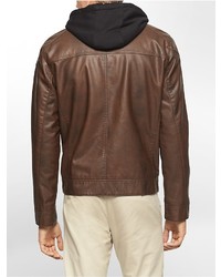 Calvin Klein Faux Leather Hooded Moto Jacket