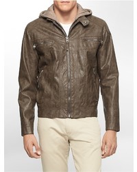 Calvin Klein Faux Leather Hooded Moto Jacket
