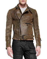 Belstaff Distressed Leather Moto Jacket Brown