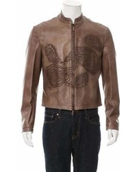 Giorgio Armani Embroidered Leather Jacket W Tags
