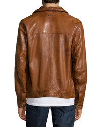 Andrew Marc Exeter Leather Trucker Jacket Brown