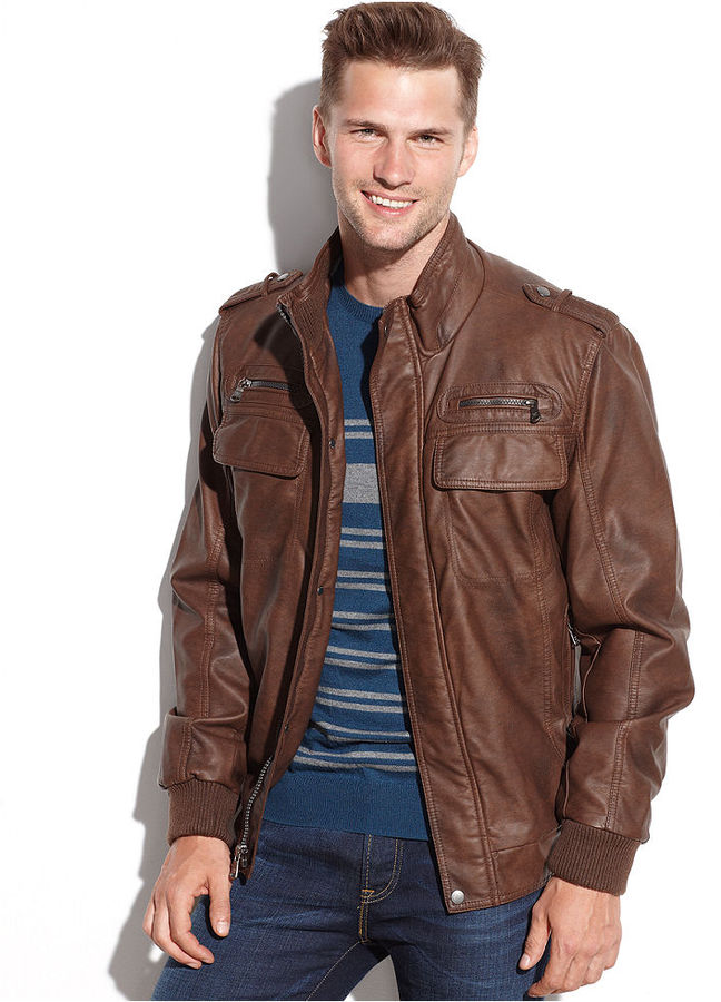 maak je geïrriteerd bitter Ideaal Calvin Klein Faux Leather Bomber Jacket, $225 | Macy's | Lookastic