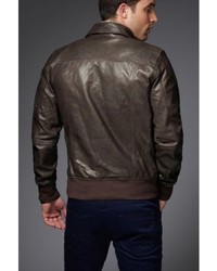 GUESS Chocolate Leather Bomber Jacket