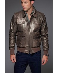 GUESS Chocolate Leather Bomber Jacket