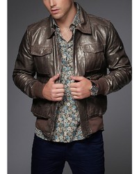 guess brown leather jacket mens