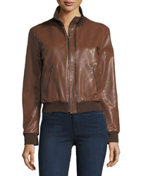 Halston Heritage Leather Bomber Jacket