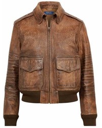 Polo Ralph Lauren Leather Bomber Jacket L Brown