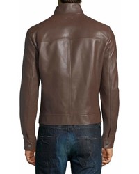 Bally Leather Cafe Racer Jacket Brown