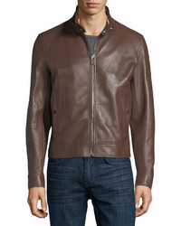 Bally Leather Cafe Racer Jacket Brown