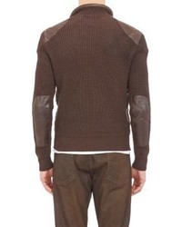 Ralph Lauren Black Label Leather Knit Sweater Jacket Brown
