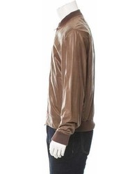 Brunello Cucinelli Leather Rib Knit Trimmed Jacket W Tags