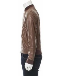Brunello Cucinelli Leather Rib Knit Trimmed Jacket W Tags