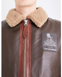 Schott Shearling Trim Leather Aviator Jacket